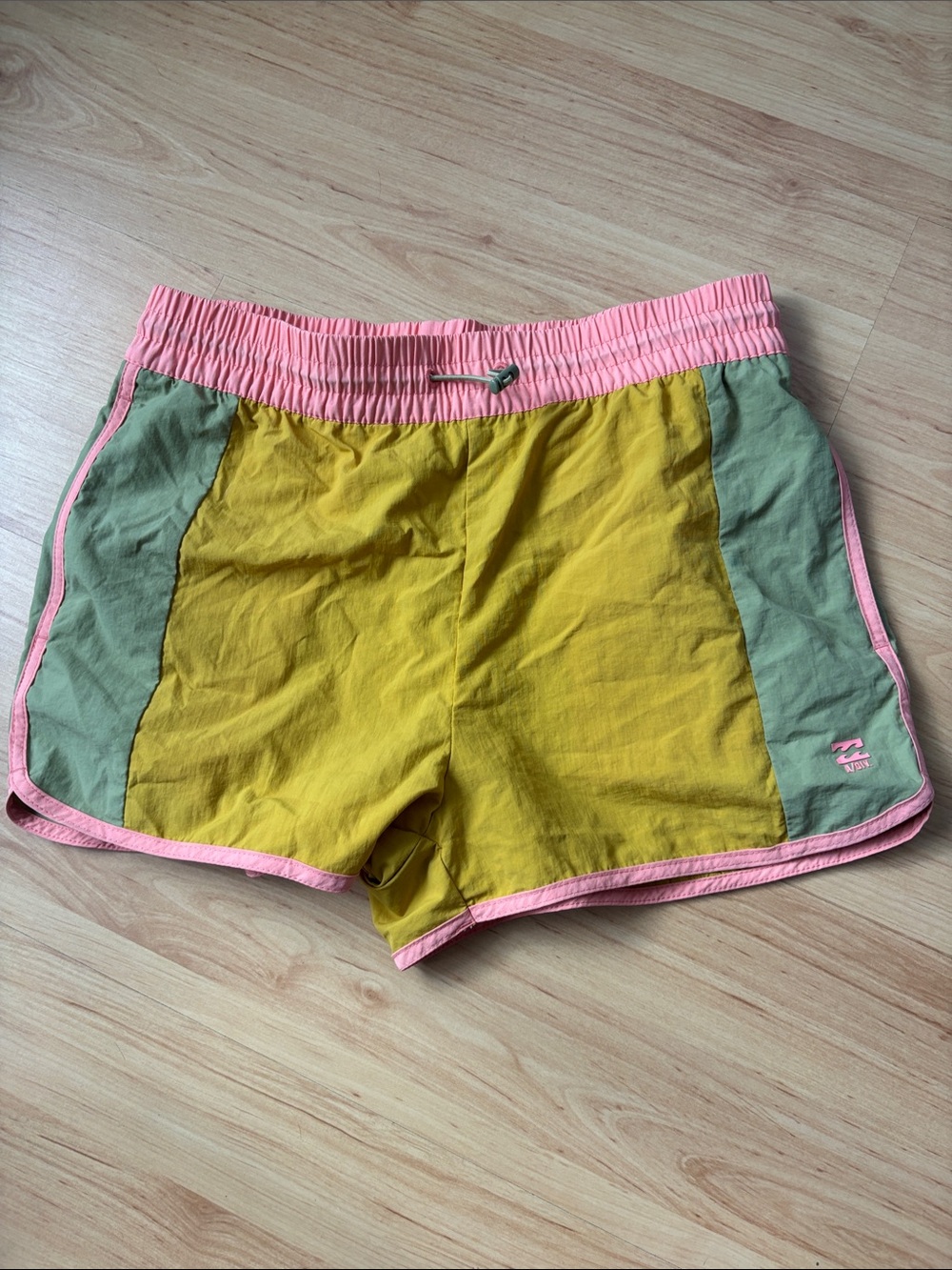 Billabong Colorblock Swim Shorts in Yellow, Olive & Pink